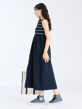 To b. by agnès b. 【Outlet】ノースリーブ ロング ニット ワンピース ネイビー×レッド