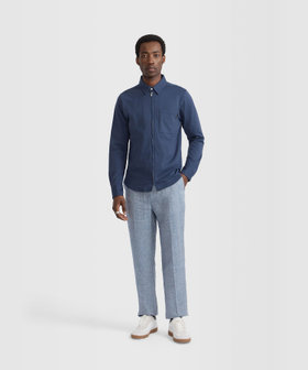 HOMME メンズ メンズ コットン 長袖 ジップシャツ "Metro" ブルー系その他