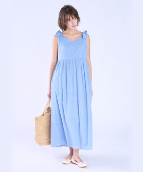 To b. by agnès b. フラワー コットン カット ジャカード ワンピース ブルー