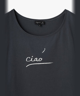 FEMME ウィメンズ メッセージプリント コットン 半袖 Tシャツ "Ciao" グレー