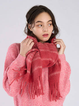 To b. by agnès b. 【Outlet】ボーダー マフラー ピンク