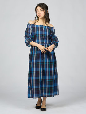 To b. by agnès b. 【Outlet】トゥービーシアーチェックワンピース ブルー