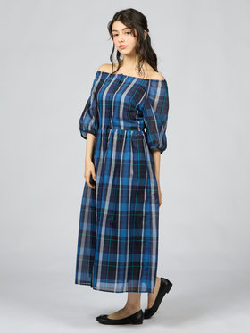 To b. by agnès b. 【Outlet】トゥービーシアーチェックワンピース ブルー