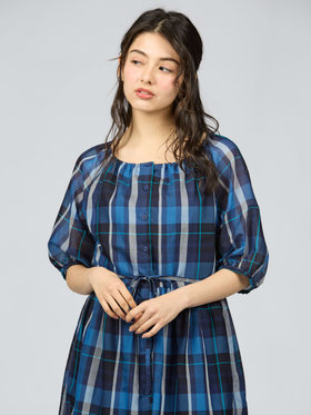 To b. by agnès b. 【Outlet】トゥービーシアーチェックワンピース ブルー