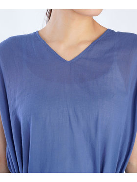 FEMME ウィメンズ 【Outlet】ガーゼ調コットン Vネック ノースリーブ ロングワンピース "Volubilis" ブルー