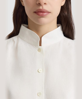 FEMME ウィメンズ リネン キャンバス スタンドカラー 半袖 シャツ "Ginette" アイボリー