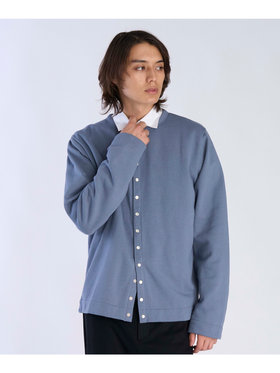 HOMME メンズ メンズ オーガニックコットン メルトン 長袖 カーディガンプレッション "Nacre"  [Made in France] グレー