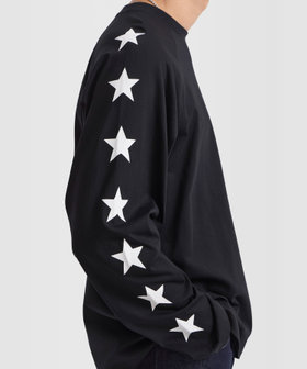 HOMME メンズ メンズ プリント オーガニックコットン 長袖 Tシャツ "Senga" ブラック