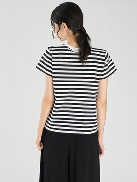 FEMME ウィメンズ 細ボーダー コットン 半袖Tシャツ "Brando" ホワイト×ブラック