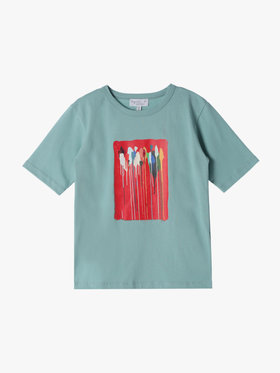 ENFANT ユニセックス キッズ オーガニックコットン プリント 半袖 アーティスト Tシャツ "Mambo" ライトグリーン