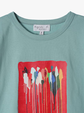 ENFANT ユニセックス キッズ オーガニックコットン プリント 半袖 アーティスト Tシャツ "Mambo" ライトグリーン