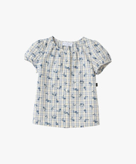 ENFANT ガールズ キッズ フラワープリント チェック コットン 半袖 ブラウス "Zoa" ブルー系その他
