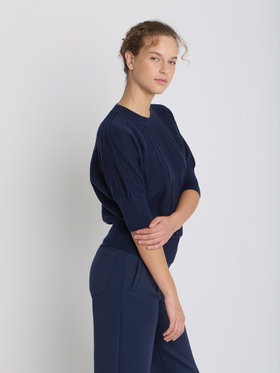 FEMME ウィメンズ ウール シルク カシミヤ 半袖 ニット プルオーバー ”Girouette” ブルー系その他