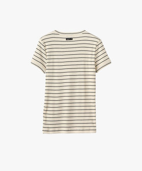 FEMME ウィメンズ ボーダー 半袖 リブ Tシャツ "Be Bop" ホワイト