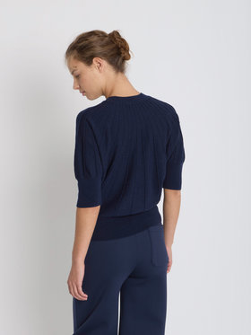 FEMME ウィメンズ ウール シルク カシミヤ 半袖 ニット プルオーバー ”Girouette” ブルー系その他