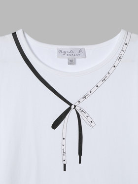 ENFANT ガールズ キッズ リボン プリント コットン 半袖 Tシャツ "Iris" ホワイト