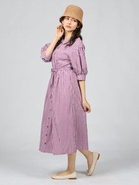 To b. by agnès b. 【Outlet】ギンガムリップルチェックワンピース パープル