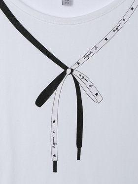 ENFANT ガールズ キッズ リボン プリント コットン 半袖 Tシャツ "Iris" ホワイト