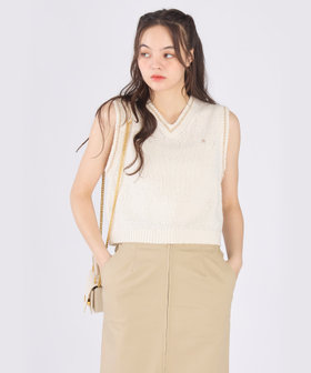 To b. by agnès b. スター 刺繍 ミックス ヤーン ニット ベスト ホワイト