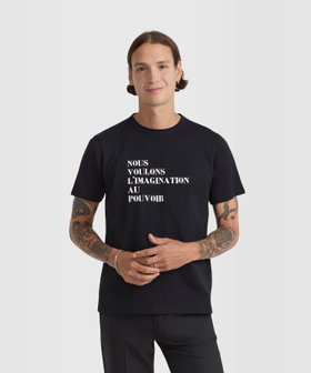 FEMME ウィメンズ プリント コットン 半袖 Tシャツ  "Nous voulons l'imagination au pouvoir" ブラック