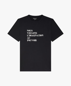 FEMME ウィメンズ プリント コットン 半袖 Tシャツ  "Nous voulons l'imagination au pouvoir" ブラック