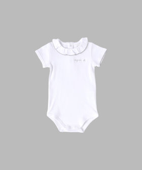 ENFANT ベビー ベビー ロゴ 刺繍 コットン 半袖 コンビネゾン ホワイト