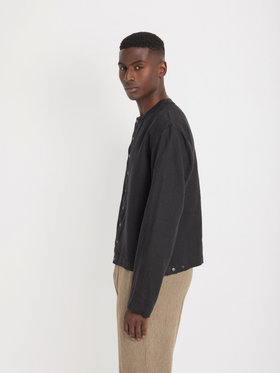 HOMME メンズ メンズ リネン カーディガンシャツ ブラック