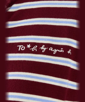 To b. by agnès b. To b. by agnes b.× green label relaxing ロゴ刺繍 コットン マルチボーダー ニットカーディガン ボルドー