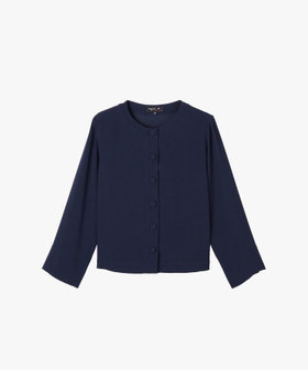 FEMME ウィメンズ トリアセテート ノーカラー シャツジャケット "Beatriz" ブルー系その他