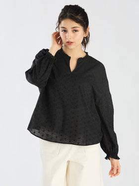 To b. by agnès b. 【Outlet】スキッパ―レースブラウス ブラック