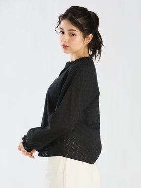 To b. by agnès b. 【Outlet】スキッパ―レースブラウス ブラック