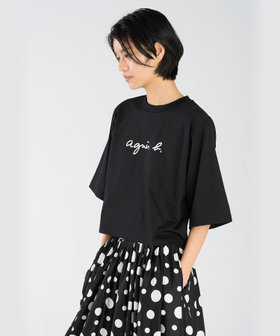 FEMME ウィメンズ ロゴ コットン 5分袖 Tシャツ "Yoko" ブラック