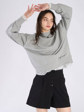 To b. by agnès b. WEB限定 ロゴ コットン ボリュームスリーブ スウェットプルオーバー グレー