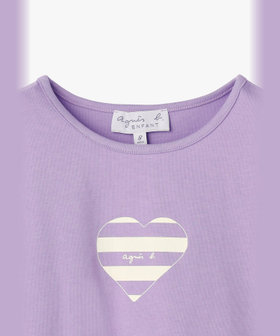 ENFANT ガールズ キッズ ロゴ ボーダー プリント コットン 半袖 Tシャツ "Heart" パープル系その他