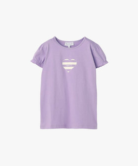 ENFANT ガールズ キッズ ロゴ ボーダー プリント コットン 半袖 Tシャツ "Heart" パープル系その他