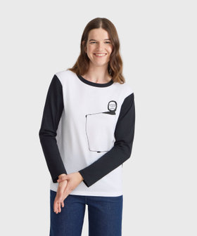FEMME ウィメンズ オーガニックコットン 長袖 アーティストTシャツ "Leon Maret" ホワイト
