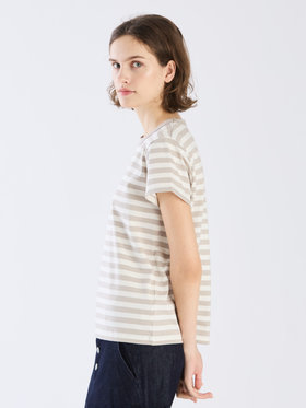 FEMME ウィメンズ 【Outlet】細ボーダー コットン 半袖Tシャツ "Brando" ライトグレー×オフホワイト