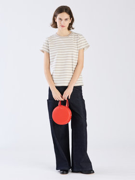 FEMME ウィメンズ 【Outlet】細ボーダー コットン 半袖Tシャツ "Brando" ライトグレー×オフホワイト