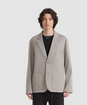 HOMME メンズ メンズ チェック コットンジャージー オーバーサイズ テーラードジャケット "Greenford Large" ベージュ