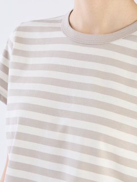 FEMME ウィメンズ 【Outlet】細ボーダー コットン 半袖Tシャツ "Brando" ライトグレー×オフホワイト
