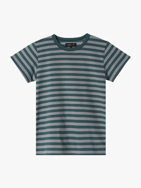 FEMME ウィメンズ 細ボーダー コットン 半袖Tシャツ ”Brando” グリーン×スモーキーブルー