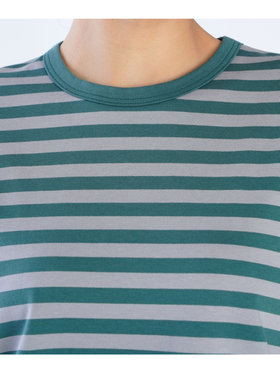 FEMME ウィメンズ 細ボーダー コットン 半袖Tシャツ ”Brando” グリーン×スモーキーブルー
