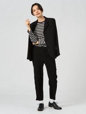 FEMME ウィメンズ 細ボーダー コットン 長袖 Tシャツ "Cool" エクリュ×ブラック