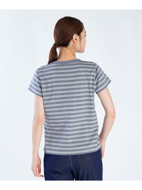 FEMME ウィメンズ 細ボーダー コットン 半袖Tシャツ ”Brando” ブルーグレー×ライトグレー