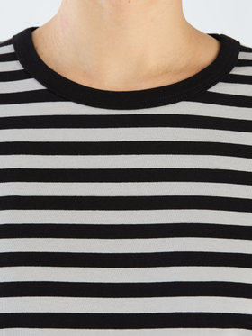 FEMME ウィメンズ 細ボーダー コットン 長袖 Tシャツ "Cool" エクリュ×ブラック