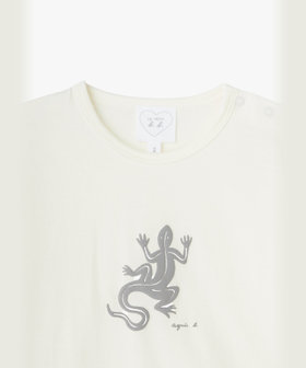 ENFANT ベビー ベビー ロゴ アイコニック プリント コットン 長袖 Tシャツ "Lezard" ホワイト