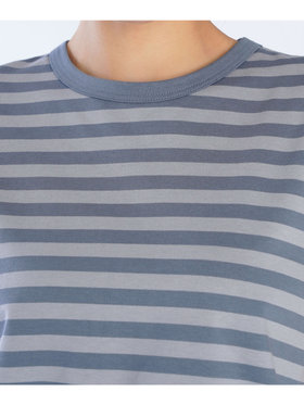 FEMME ウィメンズ 細ボーダー コットン 半袖Tシャツ ”Brando” ブルーグレー×ライトグレー