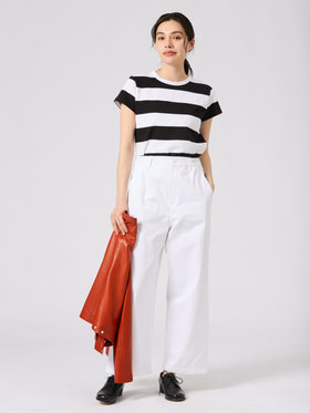 FEMME ウィメンズ 太ボーダー コットン 半袖Tシャツ "Brando" ホワイト×ブラック