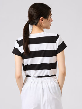FEMME ウィメンズ 太ボーダー コットン 半袖Tシャツ "Brando" ホワイト×ブラック