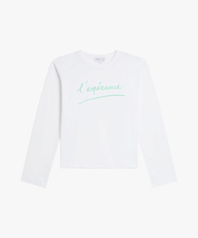 FEMME ウィメンズ メッセージ プリント コットン 長袖 Tシャツ "l'esperance" ホワイト